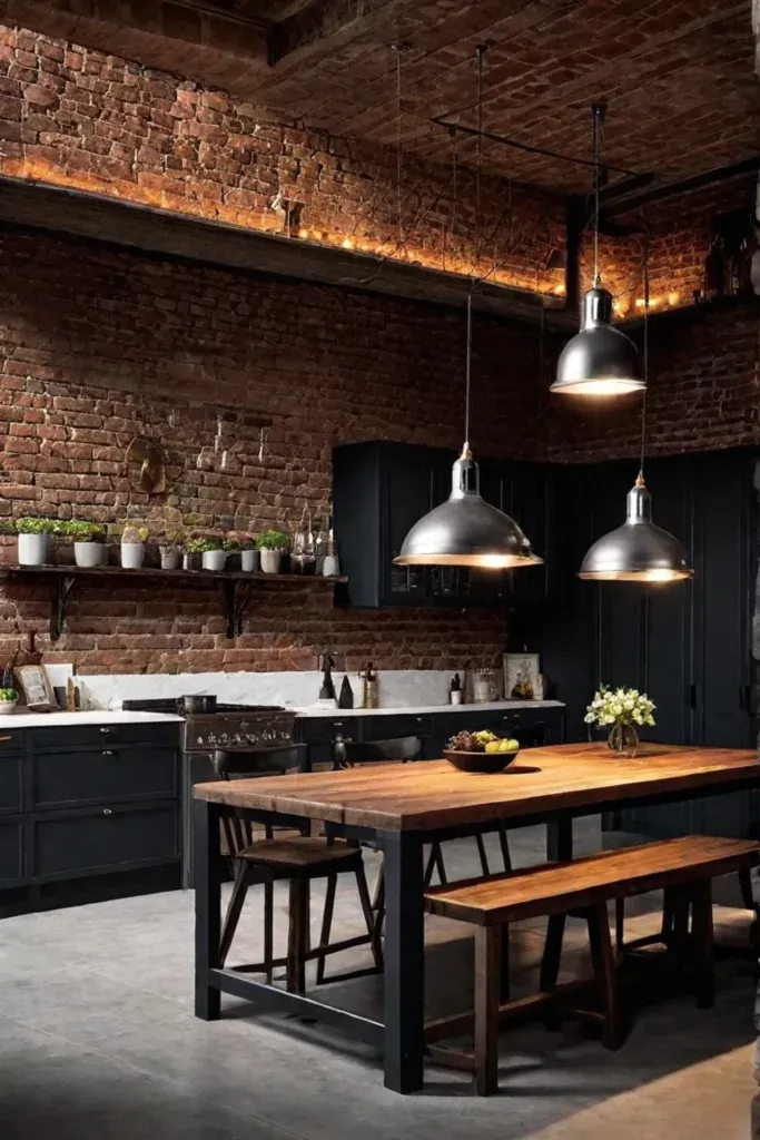 dimmed pendant lights brick wall